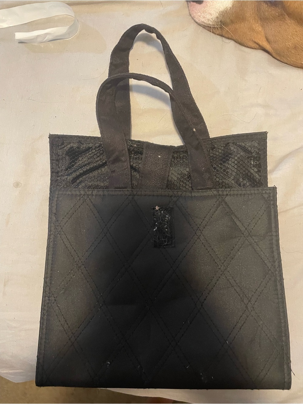 Black Quilted Tote Bag with Top Handles